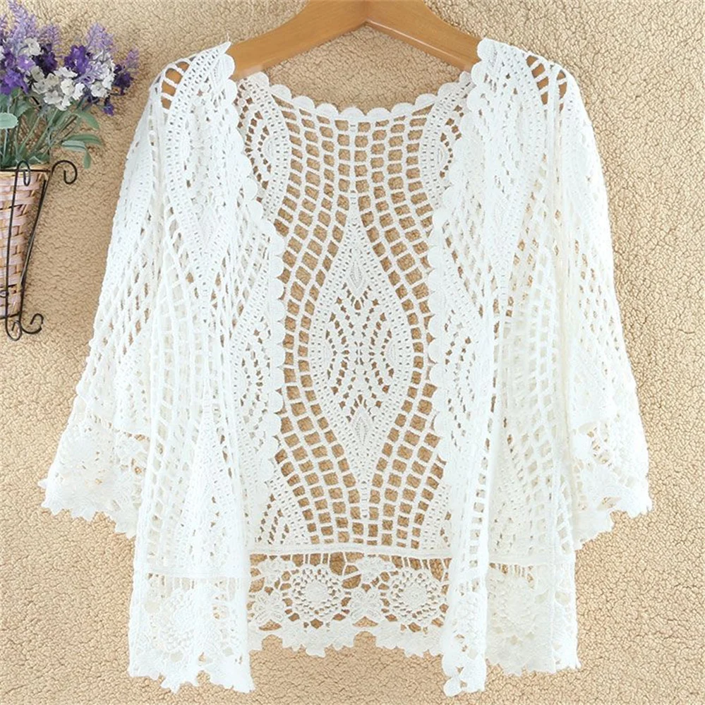 

Thin Ladies Coat Knitted Cardigan Jacket Women Spring Summer New 2023 Hollow Shawl Short Sun-proof Tops Female Casual All-match