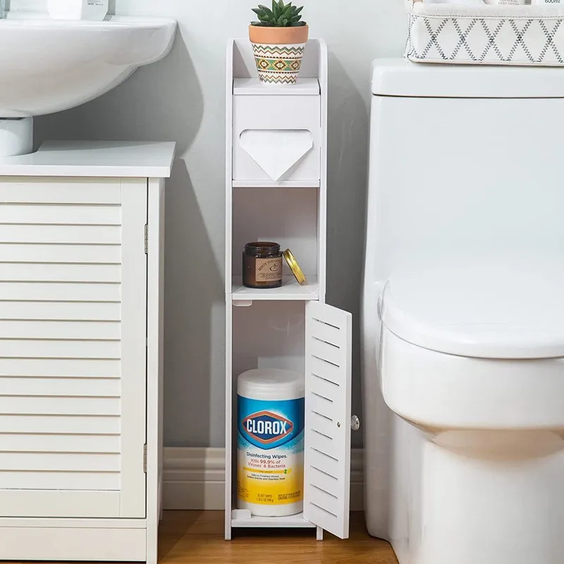 #￥PVC-wood-plastic Toilet Paper Holder Stand Free Standing Toilet Tissue Roll Storage Rack for Bathroom Bathroom Cabinet