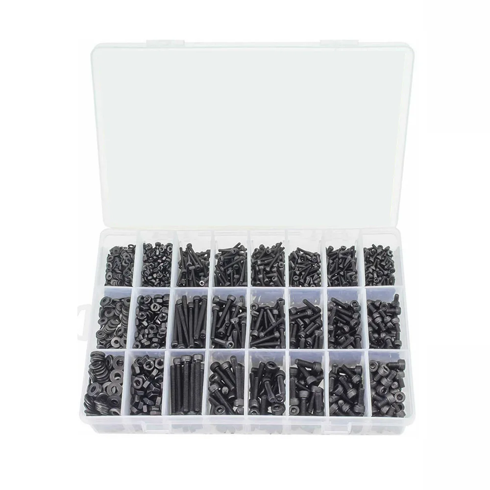 

1200pcs black cup head cylindrical head hex socket screw, bolt, nut, flat washer set, boxed M2M3M4