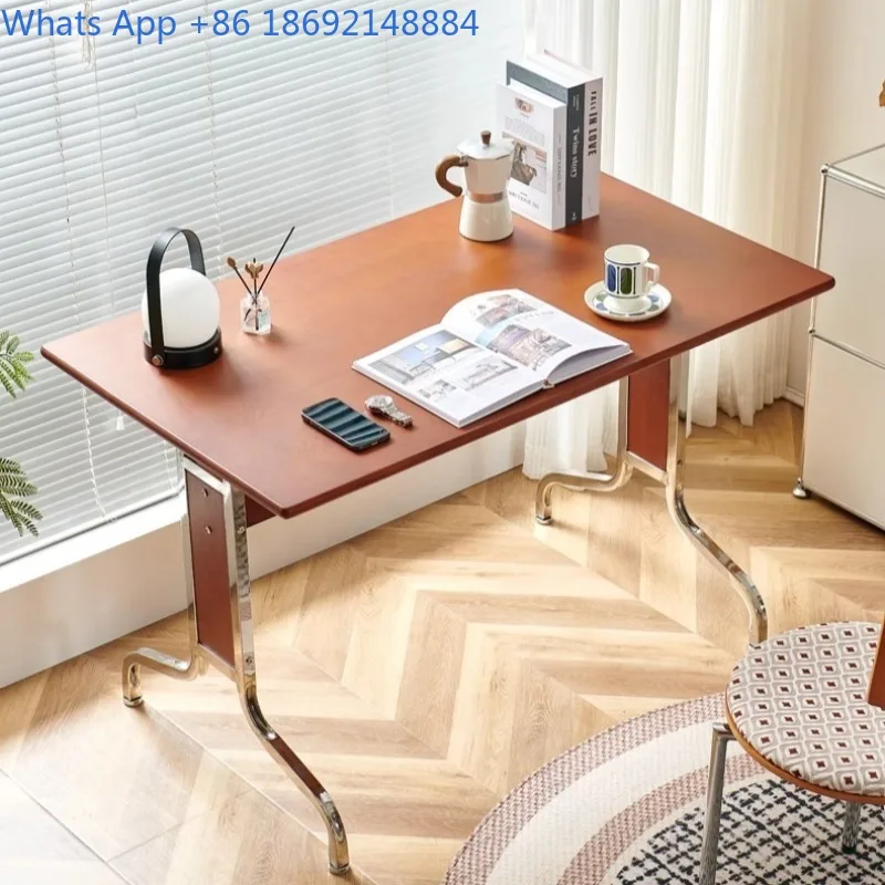 

Vintage Simple Rectangular Solid Wood Work Desk Computer Desk Home Use Solid Wood Stainless Steel Legs