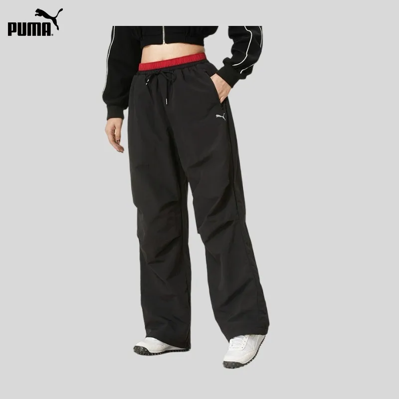 PUMA Racing Car Function Windproof and Water-repellent Silhouette Color Matching Sports Pants Women's Woven Trousers 636174-01