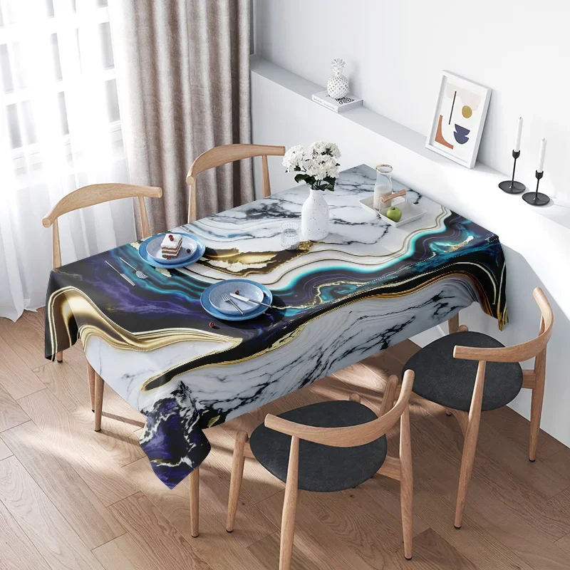 Marble Printed Tablecloth Extra Large Dinner Party Decoration for Dining Room or Office Decor