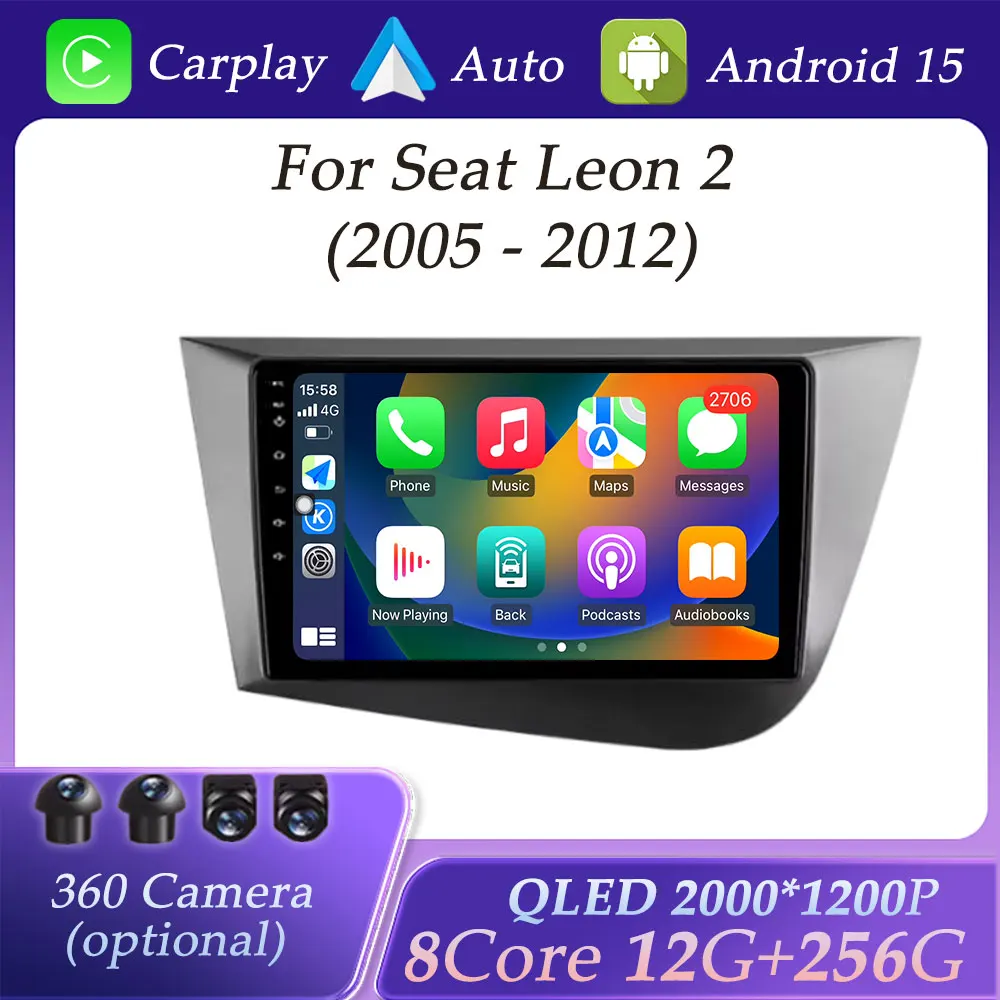 

For Seat Leon 2 2005 - 2012 LHD Wireless CarPlay DSP Stereo Car Radio Video Audio Multimedia Player GPS Navigation QLED Screen