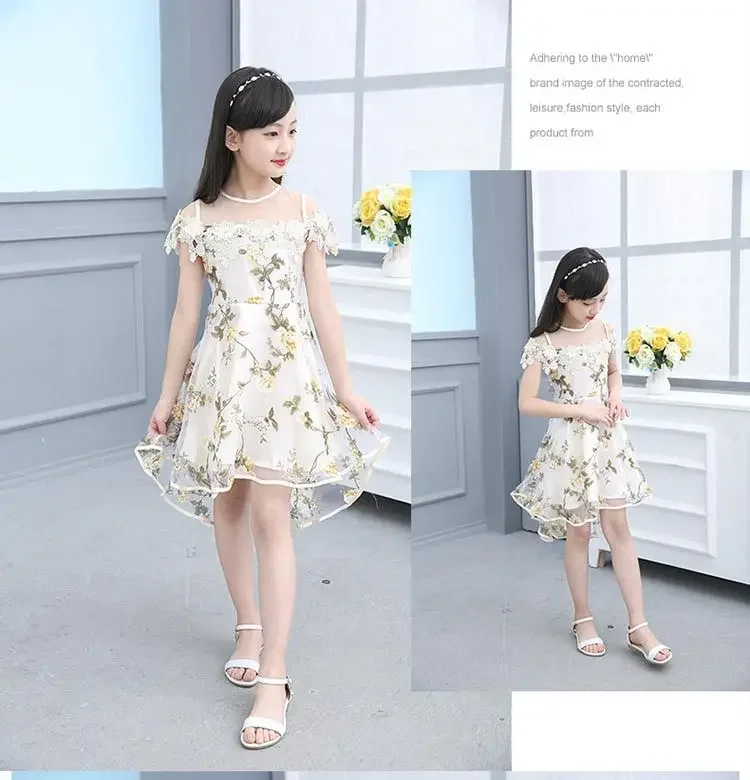 2024 Kids Girls Flower Dress Children Girl Voile Birthday Party Dress Baby Fancy Princess Fashion Yarn Dress 3 5 8 10 12 Years