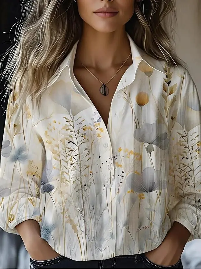 Women's Shirt Floral Graphic Stylish Casual Long Sleeve Shirt Collar Regular Tops Daily Going Out Buttons Women's Clothing