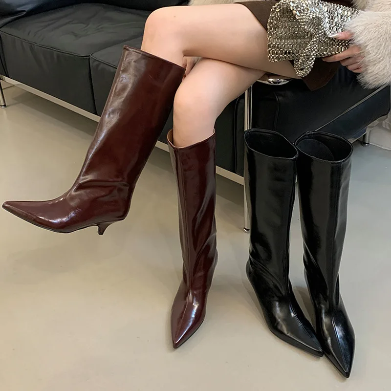 

Winter New Fashion Knee-High Boots Women Pointed Toe Elegant Thin Low Heel Casual Ladies Pumps Shoes Long Botas Mujer