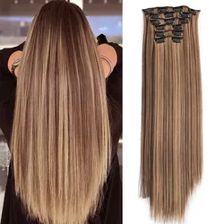 Synthetic Clip In Hair Extensions 6PCS Hair Extensions 24 Inch Long Straight 16 Clip On Hairpieces For Women Girls