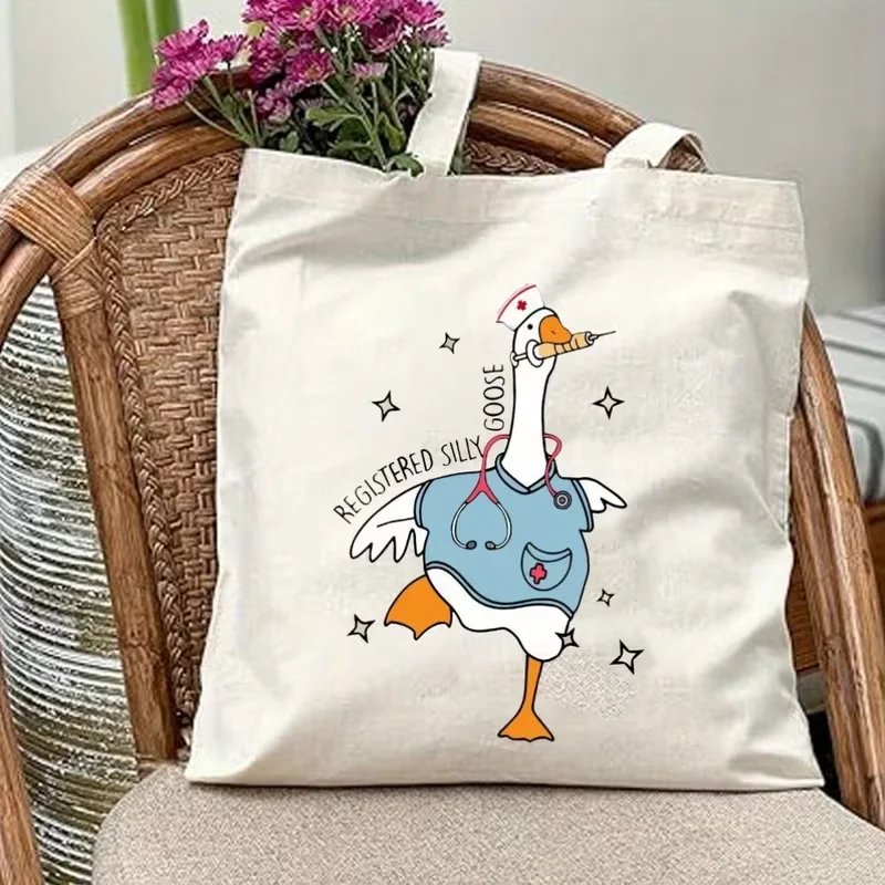 

Funny Silly Goose Tote Bag Large Capacity Shoulder Bag with Cowboy Hat & Stars for Outdoor Picnic, Travel, Shopping, Travel Bag