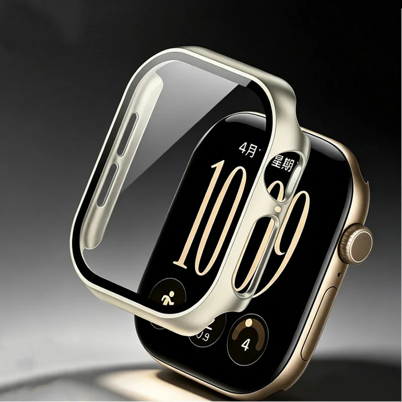 Funda protectora completa para reloj Apple Watch Series 12, 11, 10, 9, 8, con protector de pantalla de vidrio templado y carcasa resistente a los arañazos, disponible en tamaños de 42, 46, 41 y 45 mm.