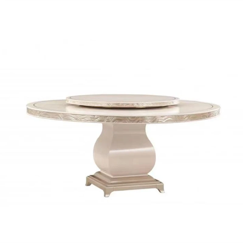 

American light luxury Adela round dining table French all solid wood carved cream style dining table