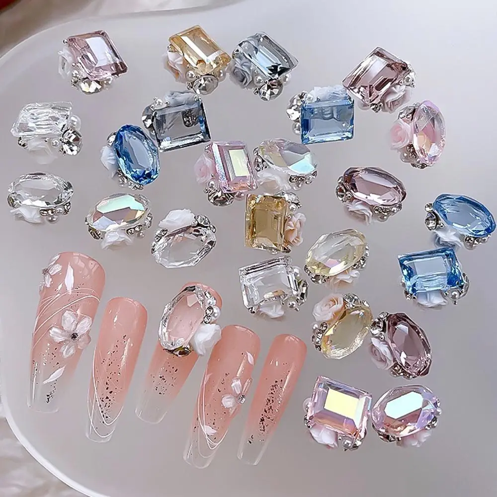 

Ice Transparent Pink Blue Nail Rhinestones Pile Gems 10pcs Sparkling Diamond Crystal Nail Charms Oval Rectangular Rhinestones