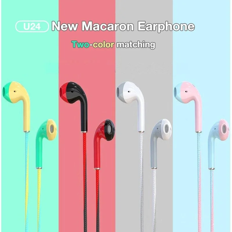 In-Ear Wired Headphones With Microphone 3.5mm Stereo Dynamic Macaron Earphone Bass Stereo Sport Music Gaming Headset Earbuds