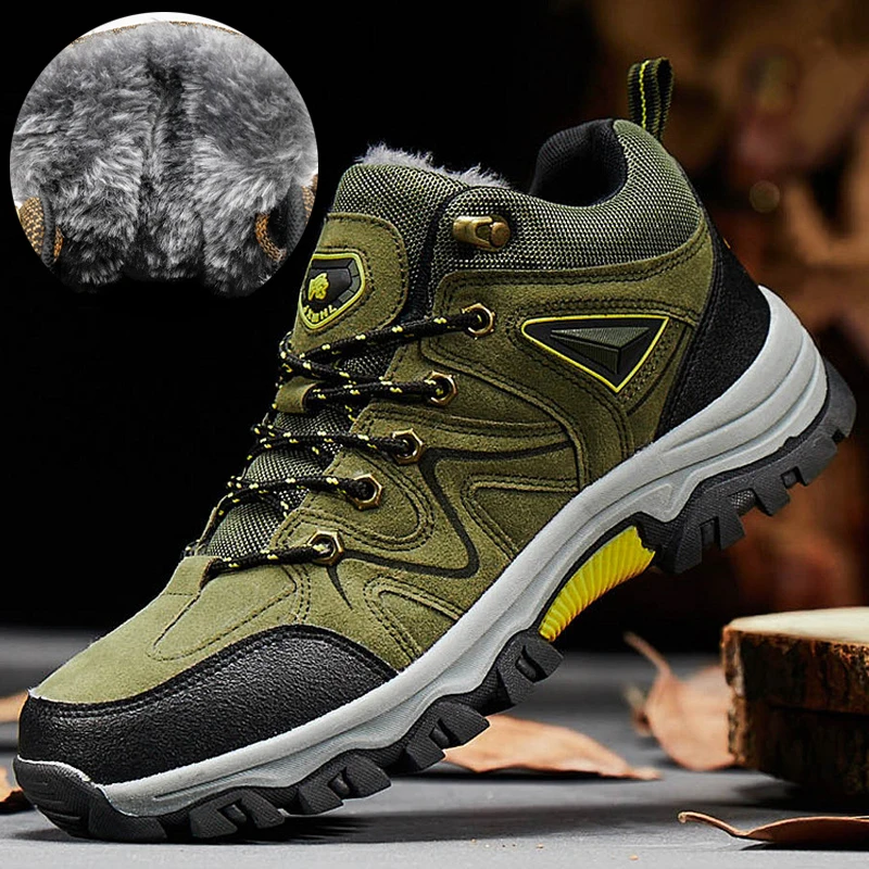 

Зимние мужские ботильоны, дышащие непромокаемые уличные зимние ботинки, теплые плюшевые повседневные мужские кроссовки, нескользящие походные ботинки с высоким берцем