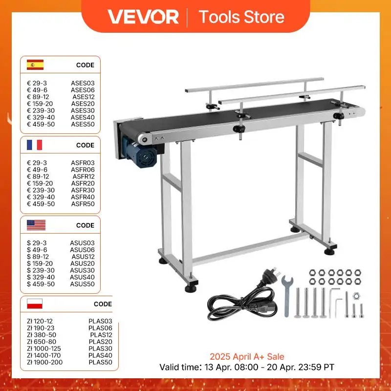 VEVOR 150 CM PVC конвейерная ленточная машина 59 "x 7,8" с регулируемым ограждением из нержавеющей стали для автоматического электрического промышленного