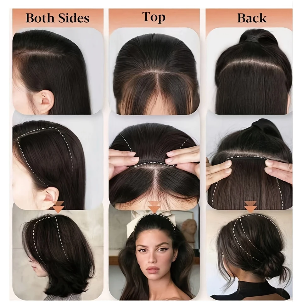 2 Piezas Almohadillas de Cabello Invisibles Naturales para Mujer Extensiones de Cabello Volumen Forro Superior Cubierta Sintética Sin Costura 6