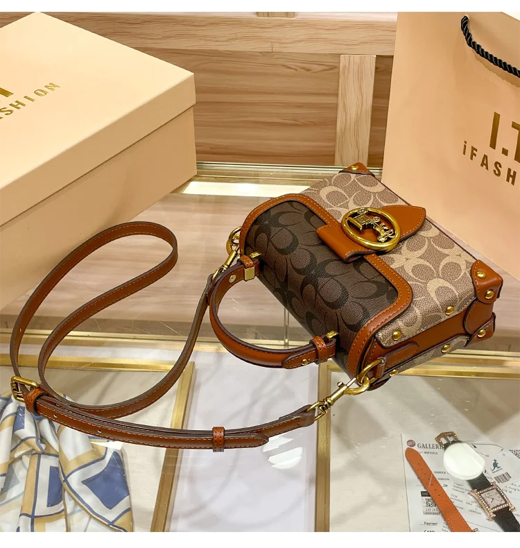 Neue minimalistische und modische kleine Handtasche, Damenhandtasche in Kontrastfarben, hochwertige Umhängetasche, tragbare Box-Tasche – Detail 7