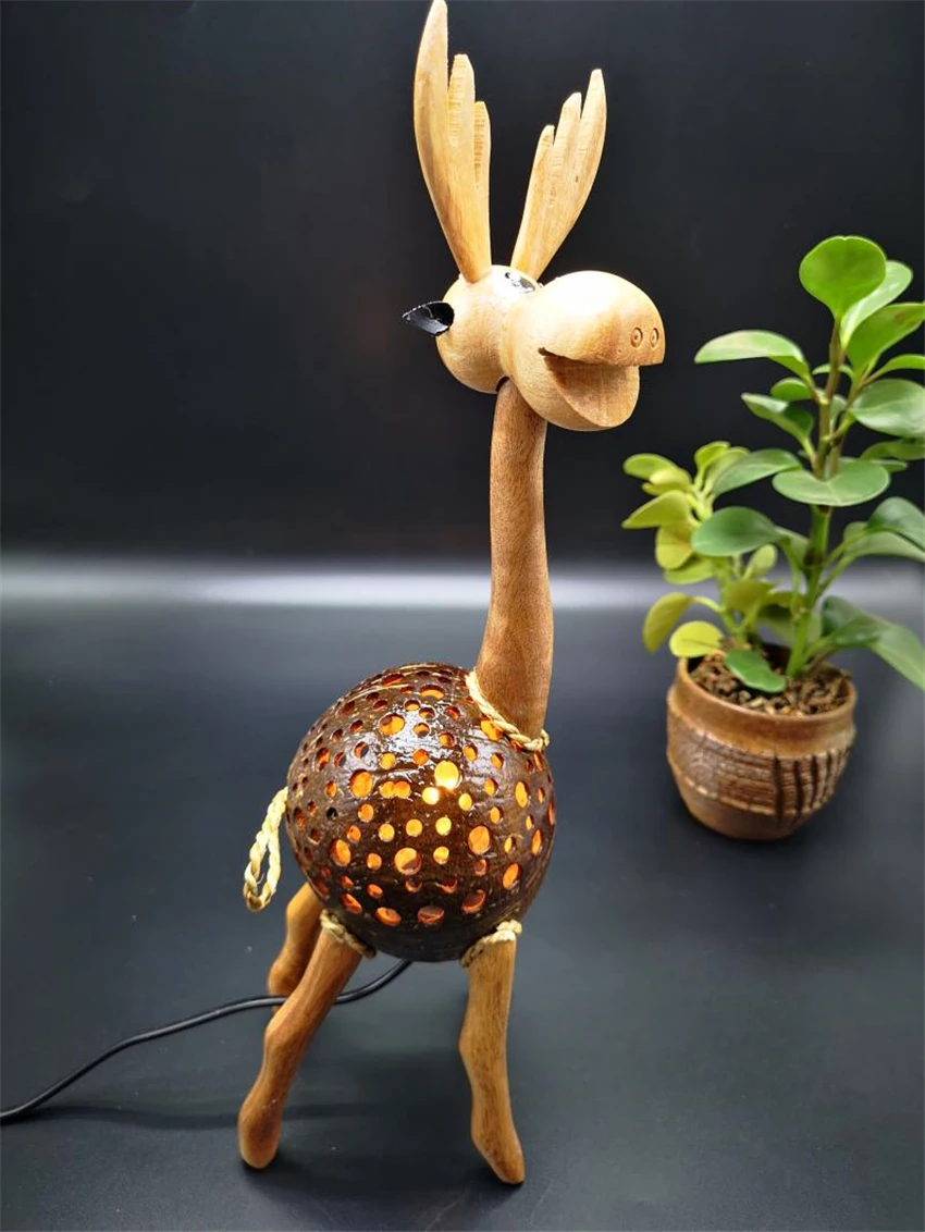 Giraffe Hand Coconut Shell Handmade Small Table Lamps Bedroom Bedside Ornament Living Room Dining Room Atmosphere Decor Lights