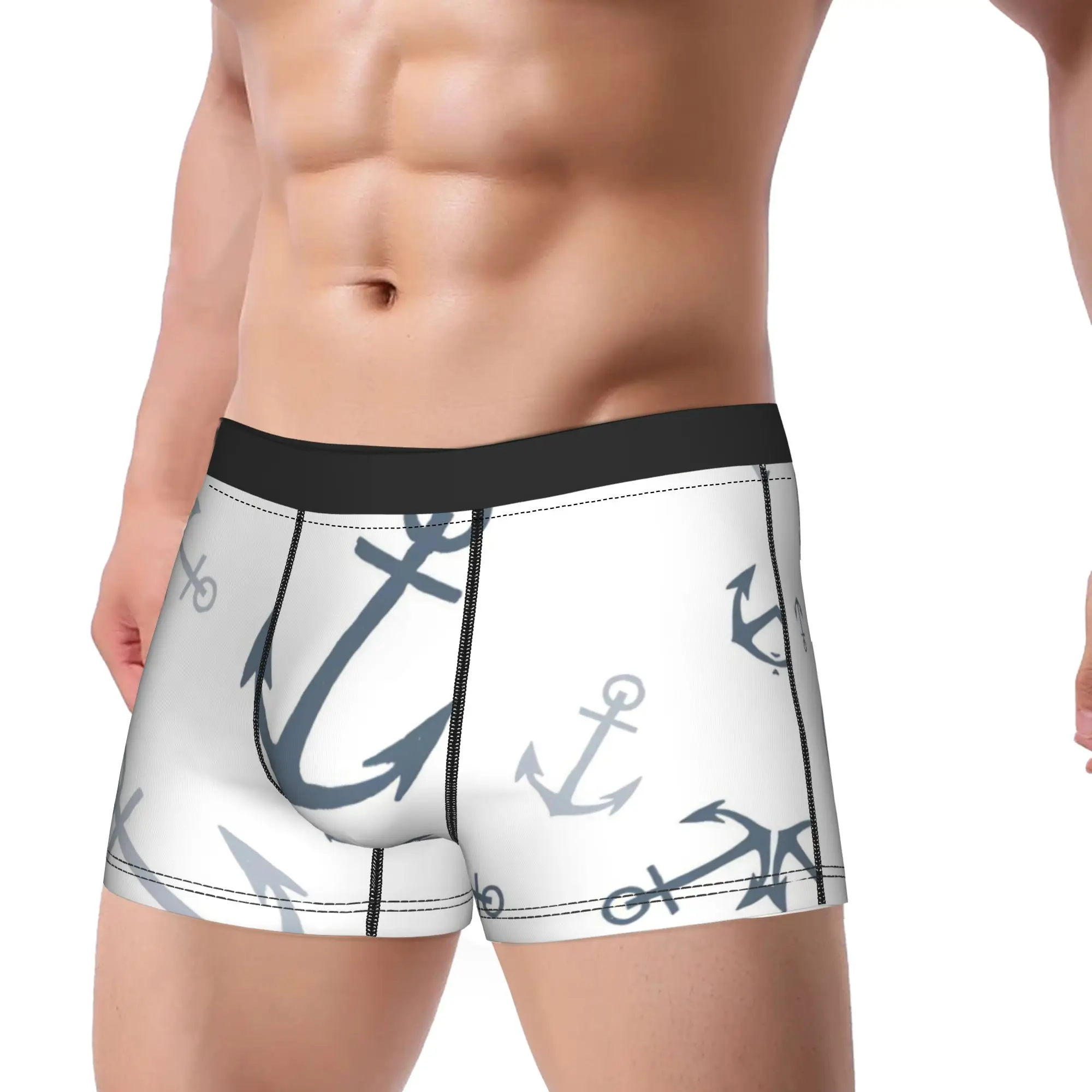 Nautical Anchor Boat Underwear  Customs Boxershorts Hot Sale Men Panties Comfortable Boxer Brief Birthday Present