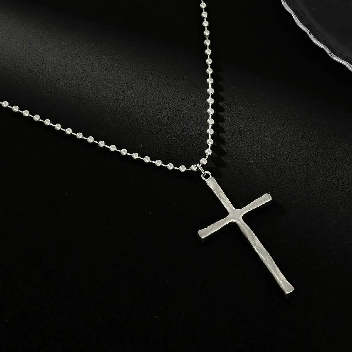 

SHIXIN Fashion Long Chain Jesus Cross Pendant Necklace Women Minimalist Silver Color Beaded Choker Sweater Chain New Jewelry