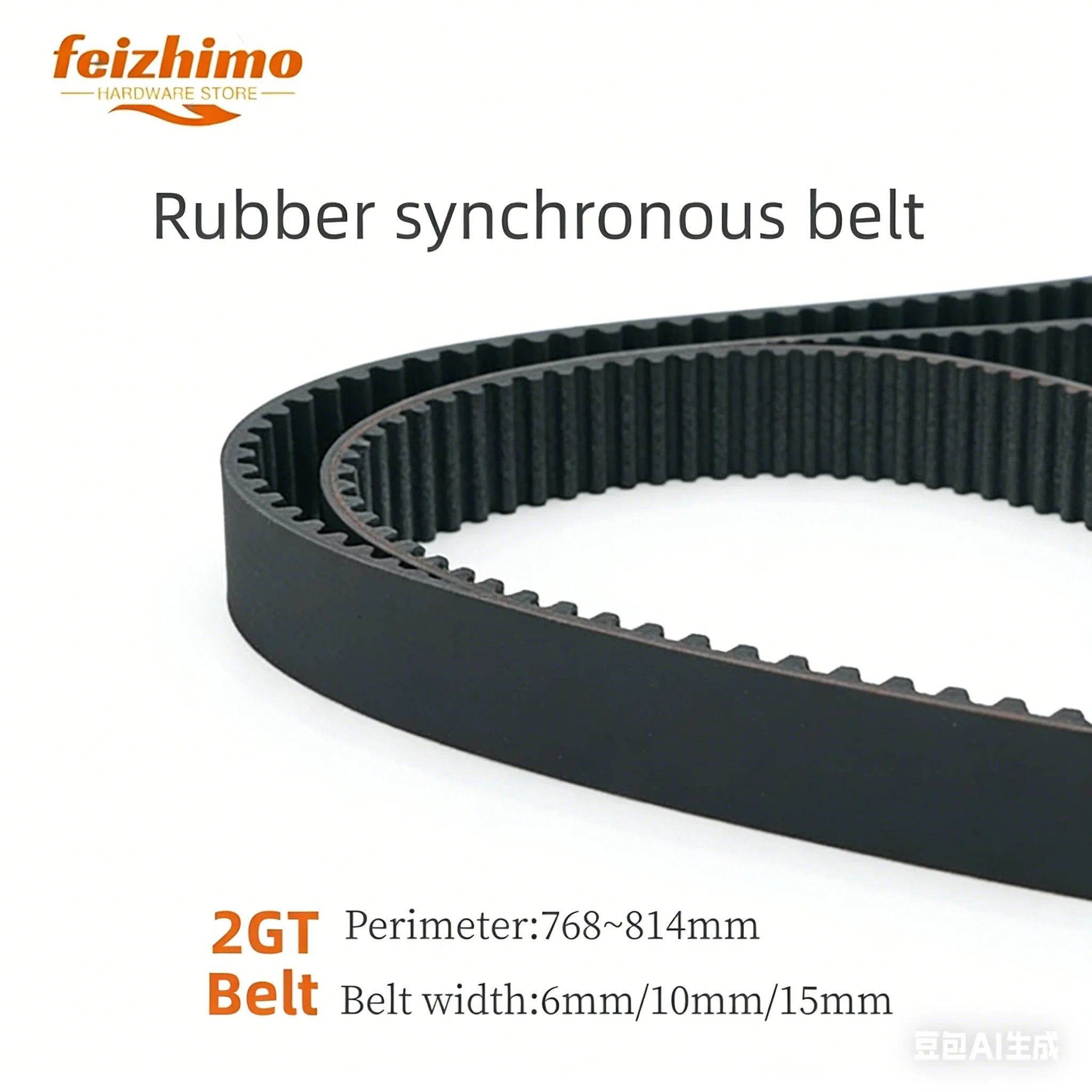 2GTGT2 Width 6/9/10mm Black Rubber Belt Synchronous Belt Circular Belt Circumference 768-814mm 3D Printer Accessory Suitable For