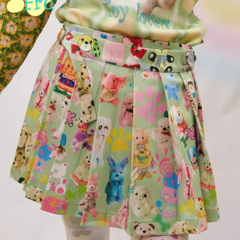Japanese Harajuku Y2k Lolita Mini Skiirt Women Gothic Streetwear Cartton Print Pleated Skirts Kawaii Sweet Cute High Waist Skirt
