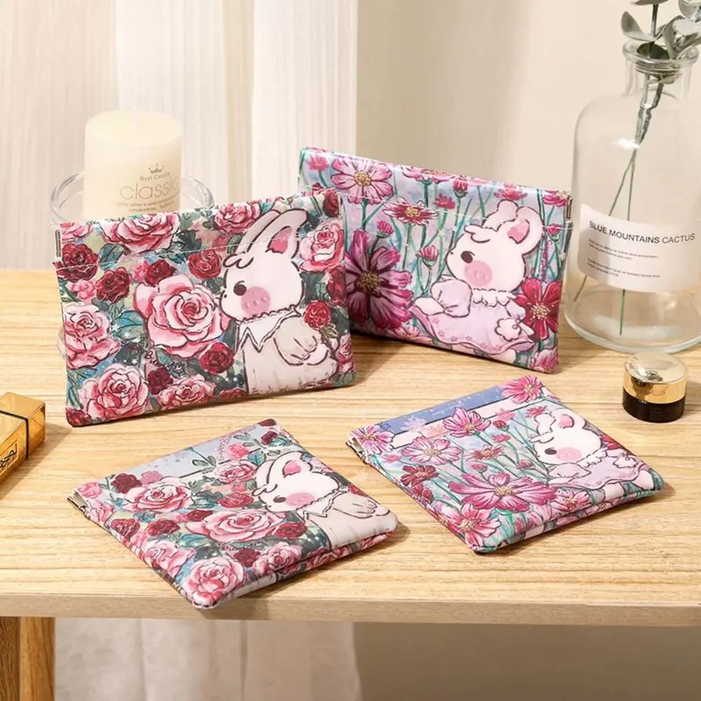 Automatic Closing Coin Purses Portable Bunny Print PU Mini Storage Bags Waterproof Data Cable Storage Package Travel