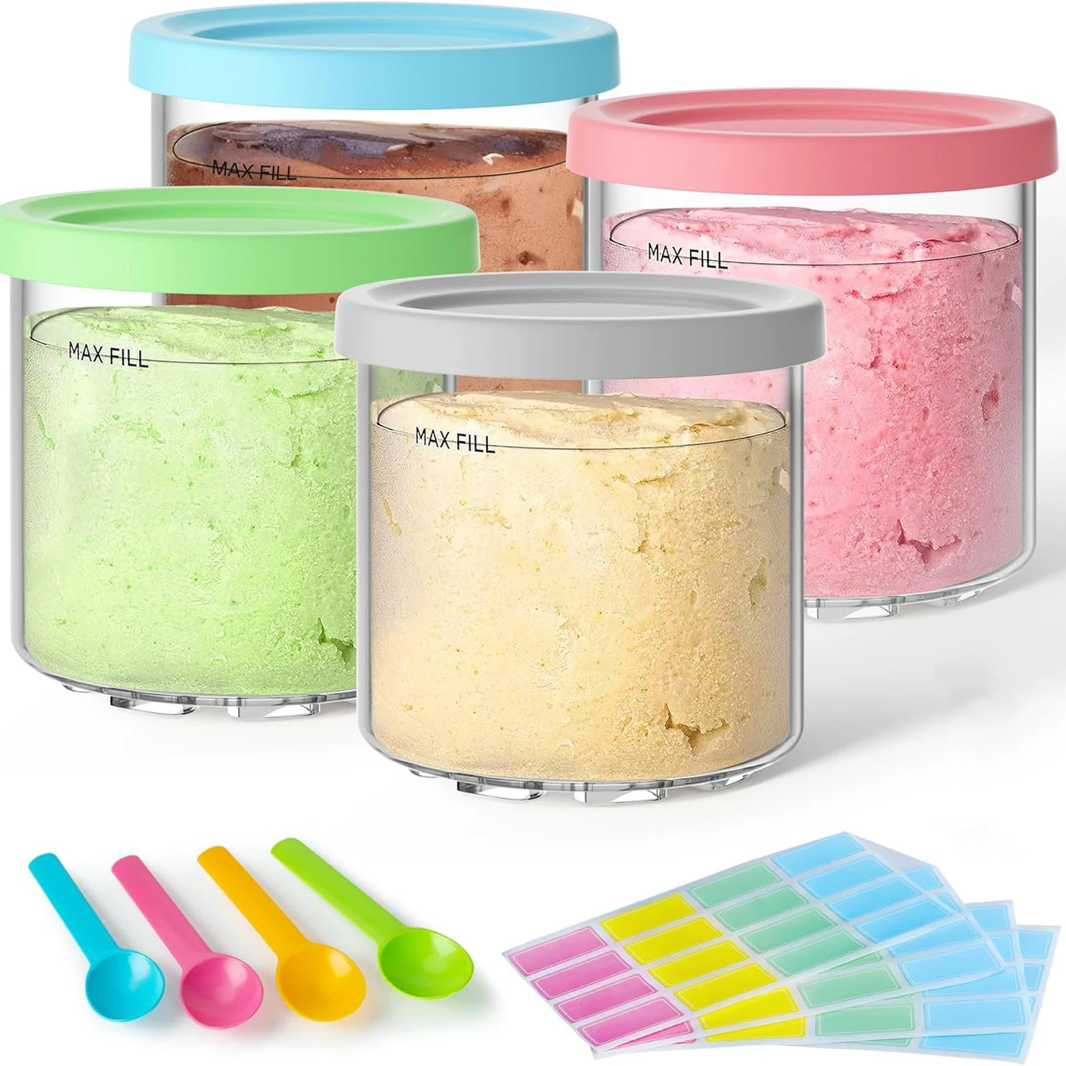 

Cream Pint Containers and Lids for Ninja Compatible with Ninja NC299 NC300 NC301 Series Creami Maker Machine Accessories