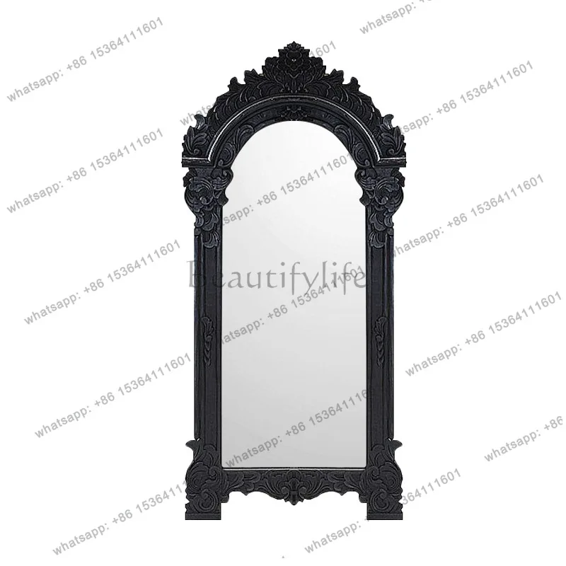 Vintage carved black arched floor mirror home full body mirror
