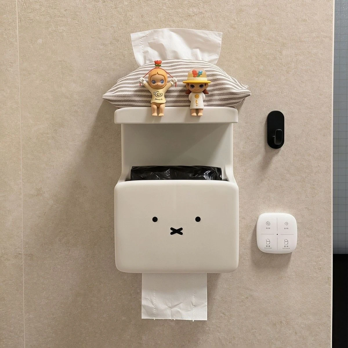 Home Edit Bathroom Storage - กล่องใส่กระดาษชำระติดผนังลายมิฟฟี่น่ารัก ไม่ต้องเจาะผนัง ชั้นวางทิชชูเปียก ที่ใส่ทิชชูแบบพกพา สำหรับใช้ในบ้าน ห้องน้ำ