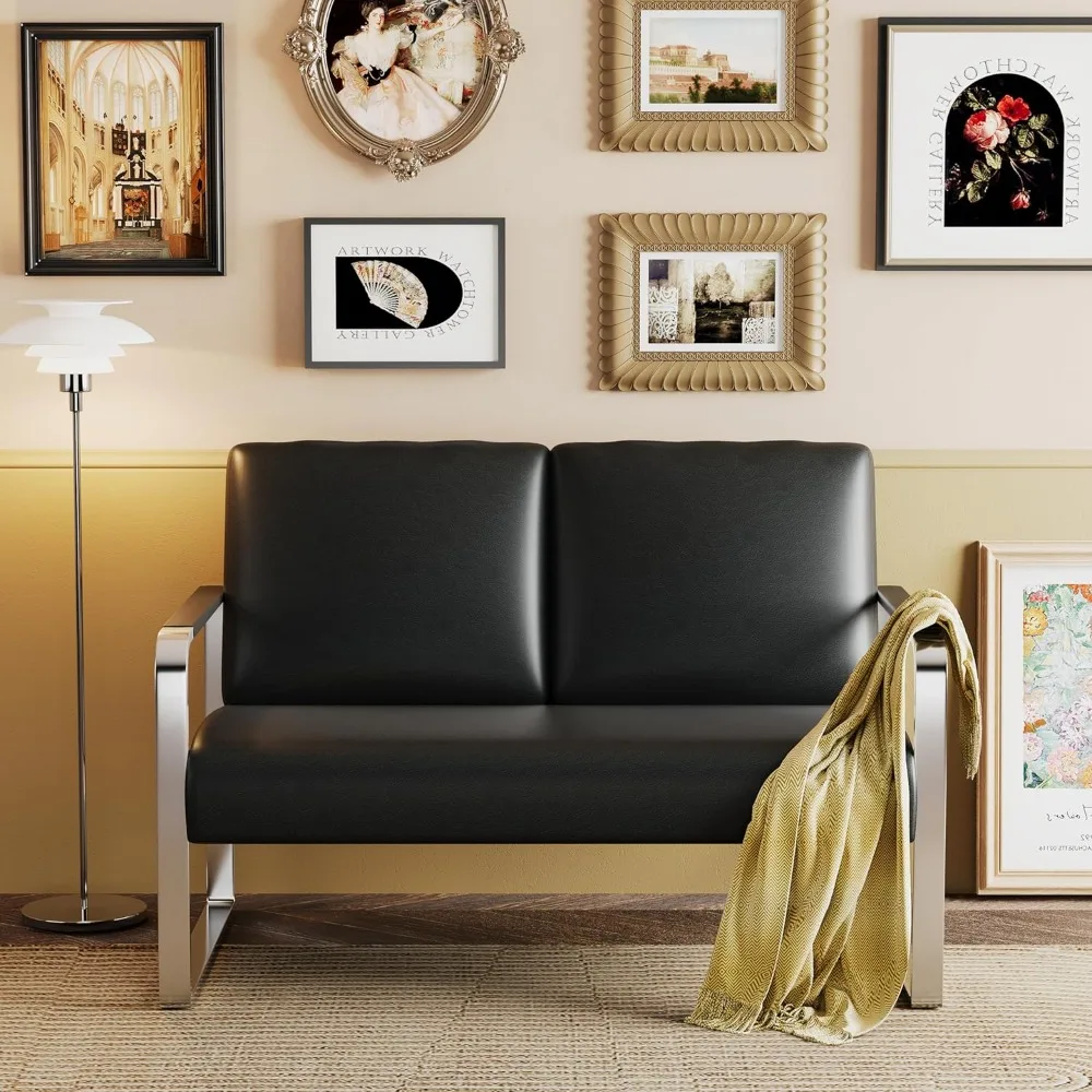 

Loveseat Couch Bench Settee for Living Room, Upholstered Small Sofa Couch PU Leather Banquette Lounge Bench for Dining Room