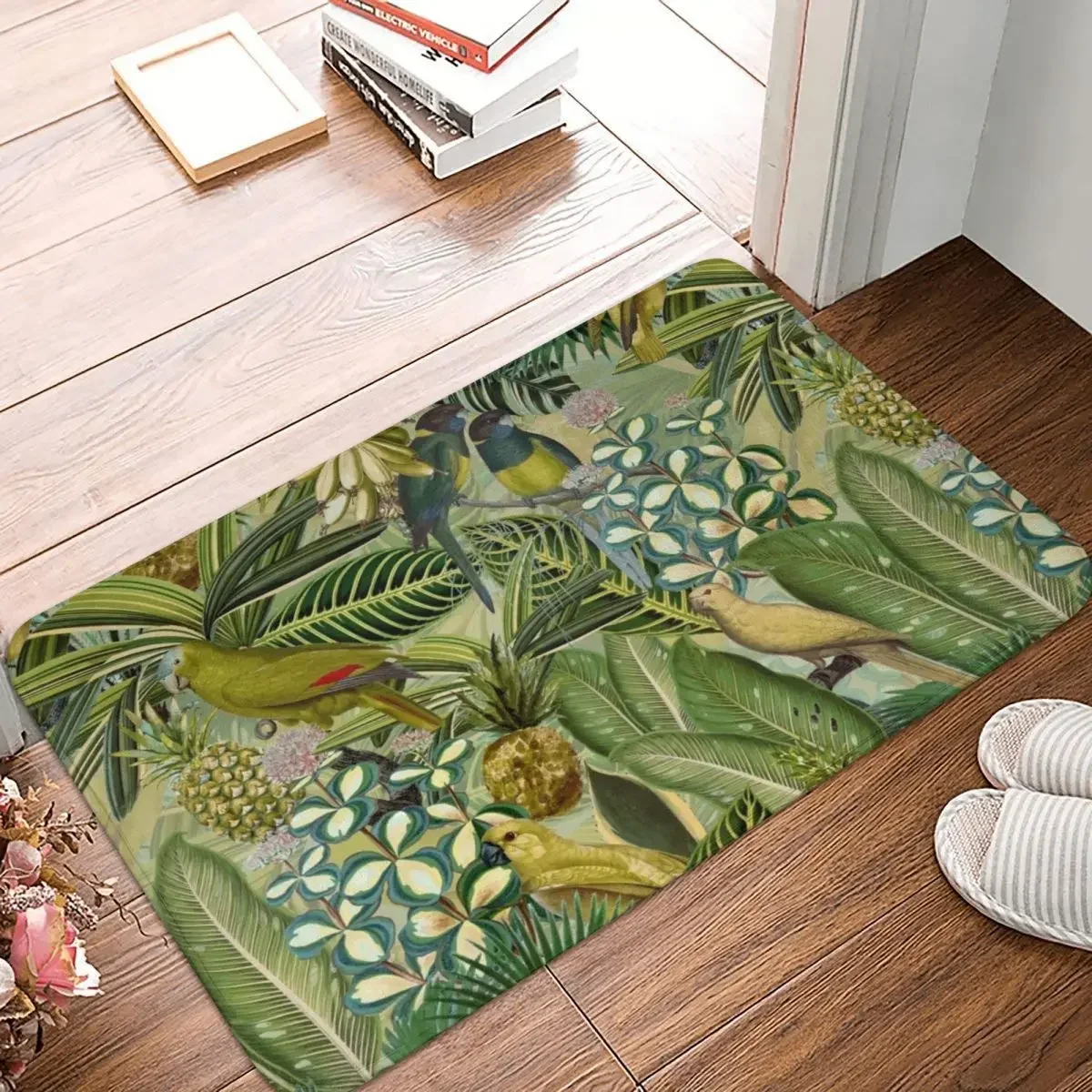 

Vintage Green Tropical Bird Jungle Garden Doormat Polyester Floor Mat Absorbent Mat Carpet Rug Mats Balcony Non-slip Footpad