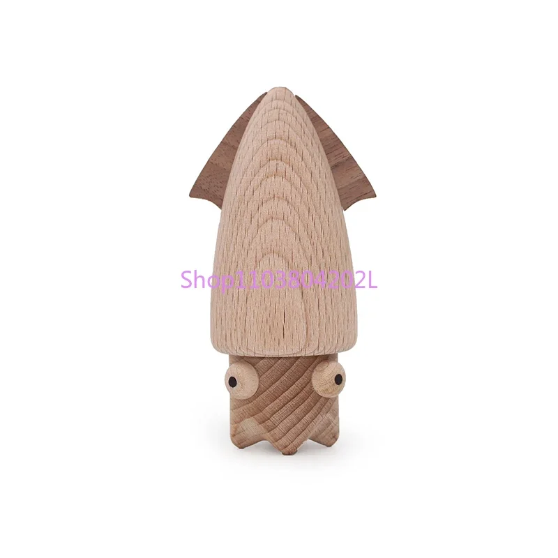 

Personalized Japanese Creative Cute Beech Small Squid Toothpick Holder Wooden Animal Shape Toothpick Jar Birthday Gift