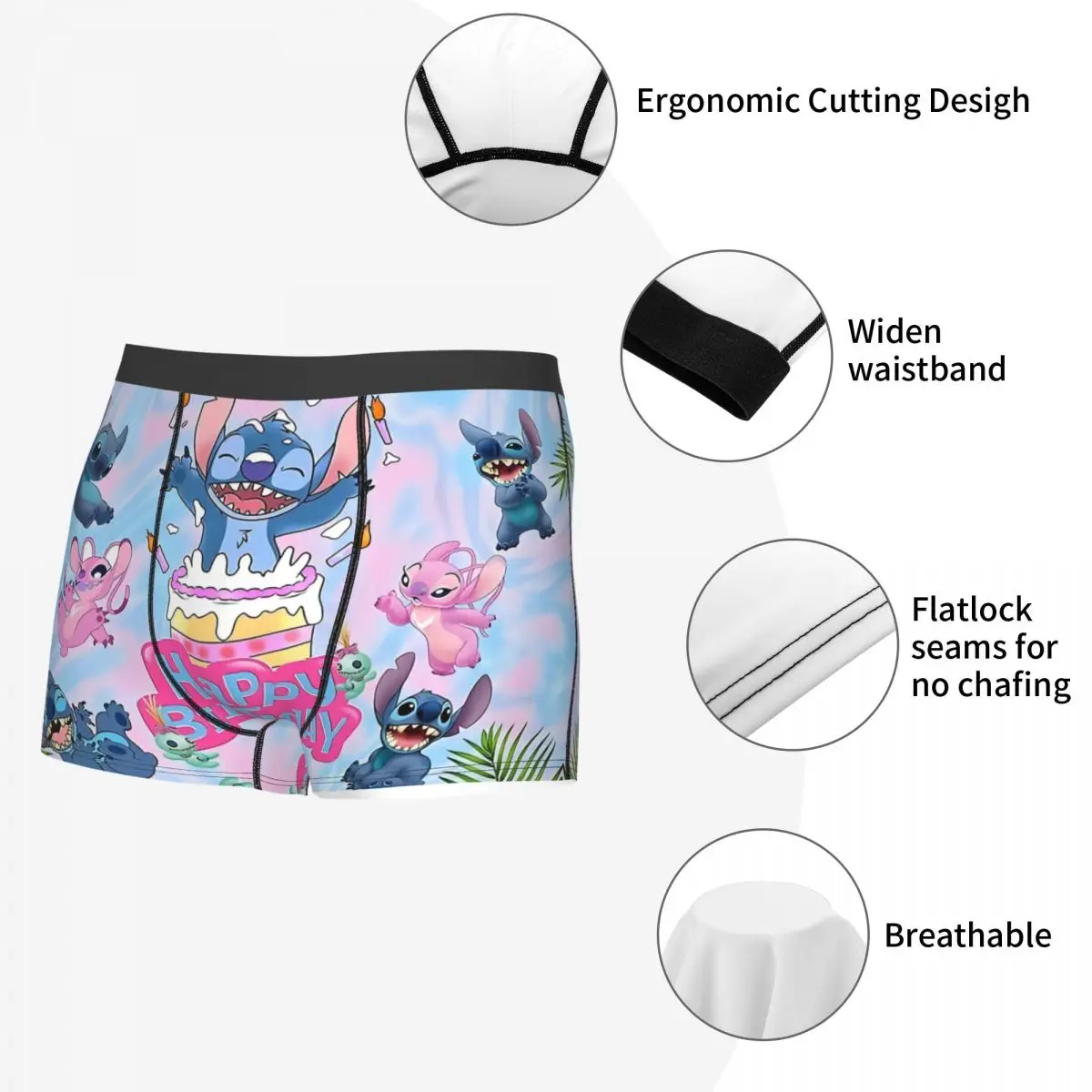 Custom Stitch Printed Underwear Men Breathable Cute Cartoon Boxer Briefs Shorts Panties Soft Underpants For Homme