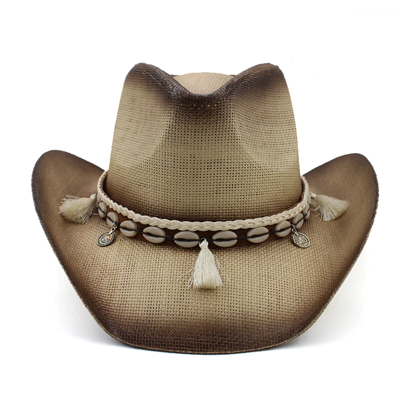 Unisex Men Women Hard Straw Western Cowboy Hats Wide Brim Sunhats Summer Caps Classical Outdoor Travel US Size 7 1/4 UK Size L