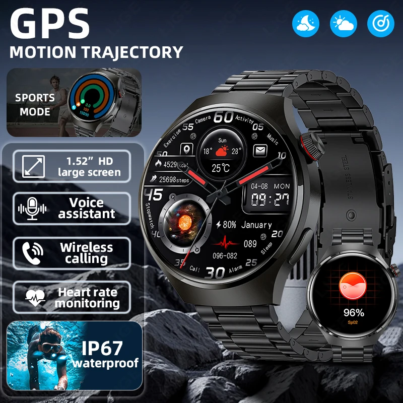 

LIGE GPS трекер умные часы мужские Bluetooth вызов водонепроницаемые спортивные часы на открытом воздухе монитор сердечного ритма и кислорода в крови умные часы новые