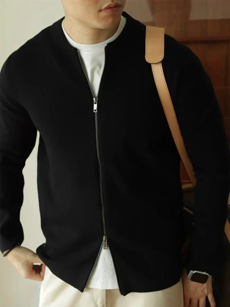 

​2025 Spring Autumn New Double Ended Zipper Versatile High Quality Men's Knit Cardigan Vintage Solid Color Casual Sweater Coat​