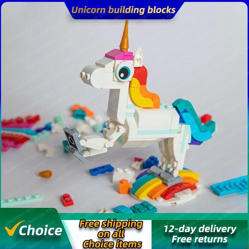 

Building Block Internet Celebrity Unicorn Small Particle Building Block Puzzle DIY Trendy INS Wind Princess Building Block Toy