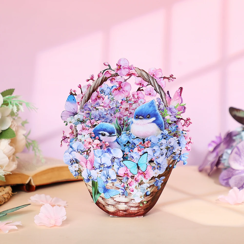 3D-Grußkarte mit dem Motiv „Blue Mountain Orchid Bouquet“, geeignet für Geburtstage, Jubiläen und andere Anlässe