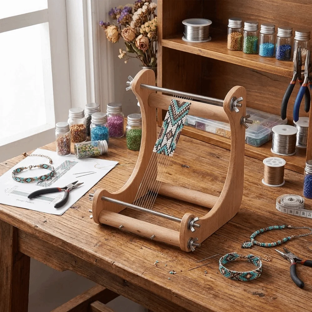 Ergonomic Loom Beading Craft Accessories wood Multi-functional Beading Making Rack Portable Angled Wooden Bead Loom Kit
