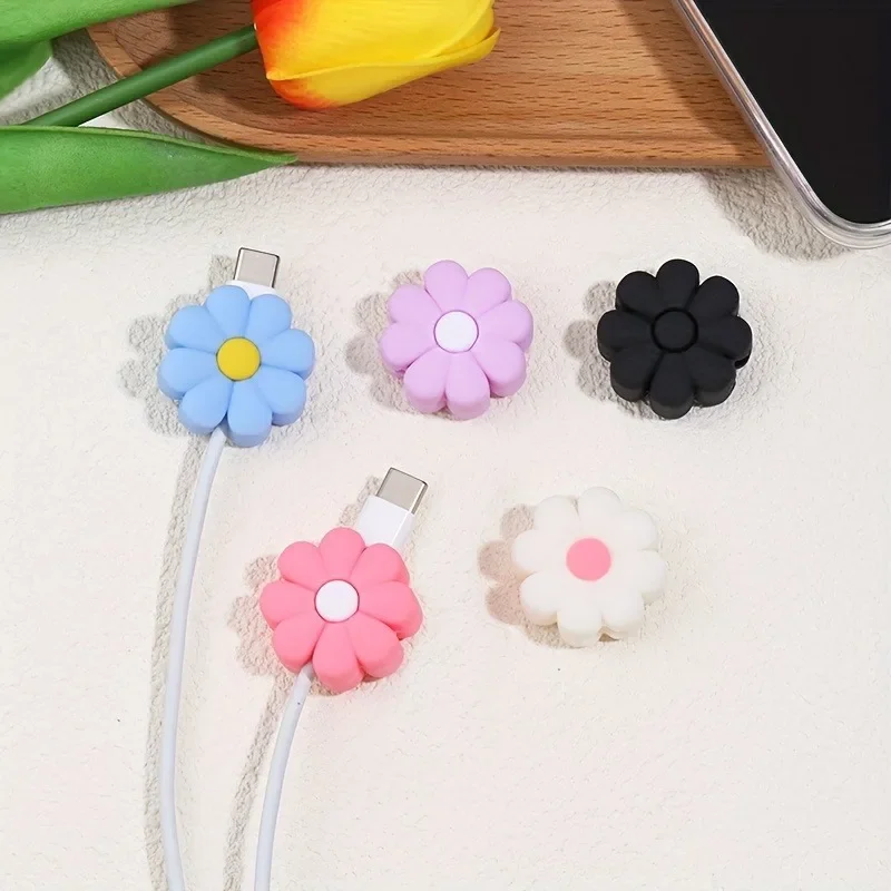 Cute Cartoon Flower Clouds Cable Protector Bites Wire Organizer Winder Saver For USB Charging Cable Data Line Protector Cover