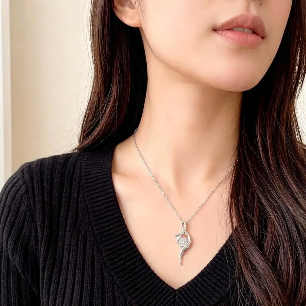 Simple 925 Sterling Silver Geometry Rotate Crystal Zircon Pendant Necklaces For Women Girls Wedding Party Fashion Jewelry Gifts