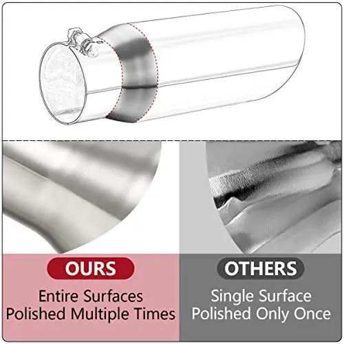 

Stainless Steel Bolt-On Exhaust Tip: 3″ Inlet, 5″ Outlet, 12″ Length, Fully Polished Multi-Pass Finish