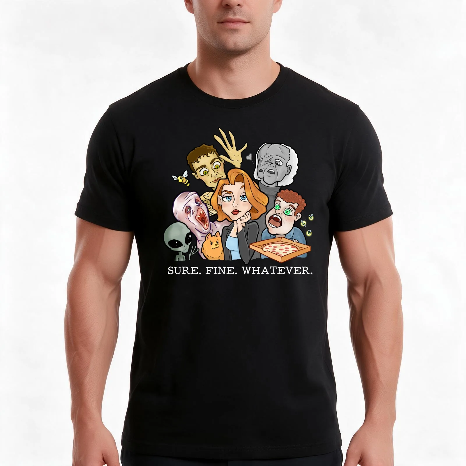 Sure. Fine. Whatever. Scully Black Shirts T-Shirt, Summer Casual Cotton Tee, Oversized Streetwear Tops, Vintage Graphic Print