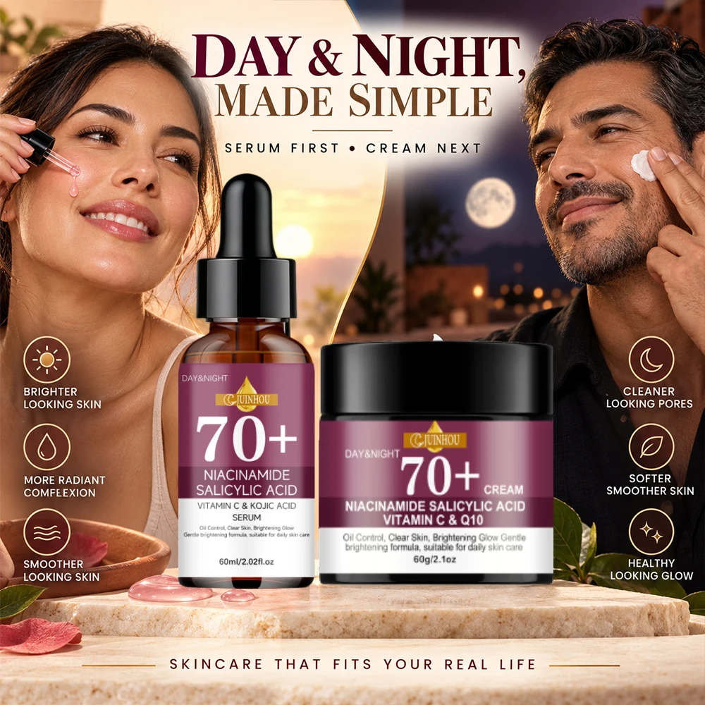 JUINHOU 2 in 1 Face Serum Cream Set Nicotinamide Salicylic Acid Oil Control Even Skin Tone Hydrating Facial Care For Women Men