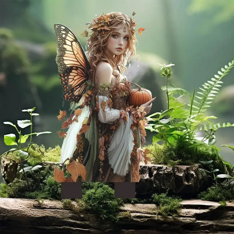 Fairy Figurines Acrylic Flat Fairy Plant Pot Decorations Garden Stakes Flower Pot Decorations Small Garden Gnome Figurines For