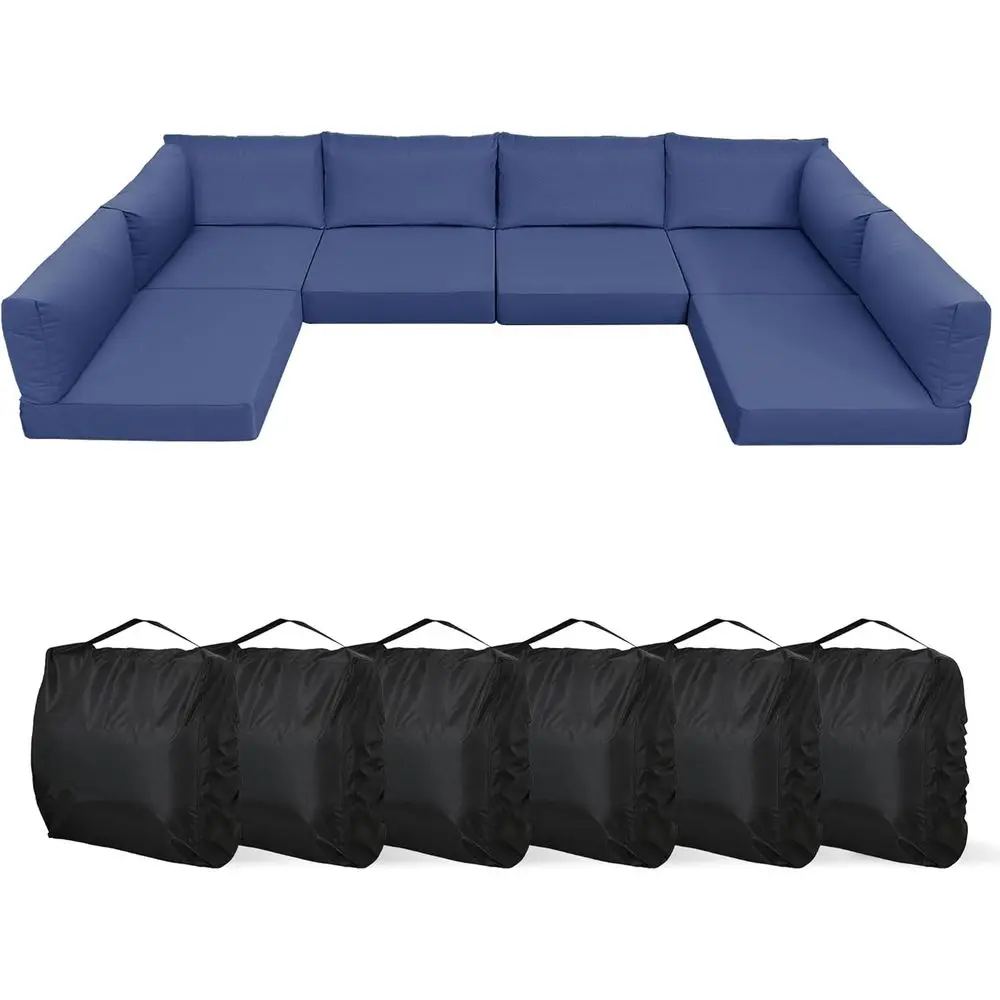 

14-Piece Waterproof, Stain-Resistant Sectional Patio Furniture Cushion Set with Non-Slip & Storage Bag - Navy