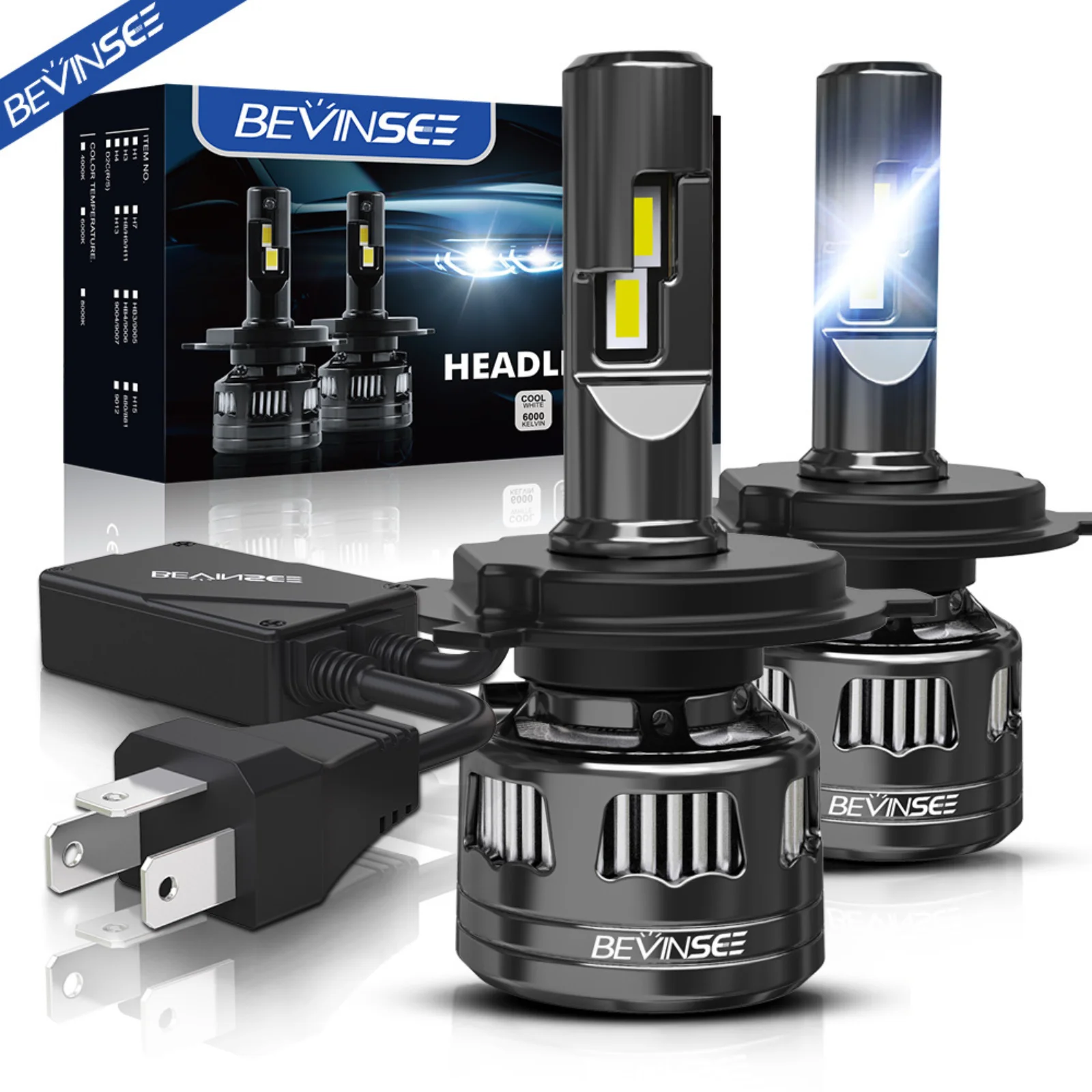 

Bevinsee 120W 22000LM Super Bright H4 LED Headlight Bulbs H7 H1 H11 H8 H9 HB3 9005 HB4 9006 CANBUS No Error Powerful Lamp V45