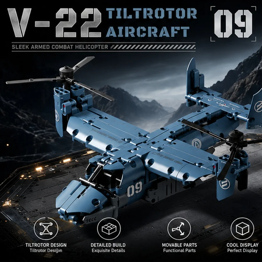 v-22オスプレイ戦闘機ティルトローター機組み立てヘリコプター輸送機模型飛行機-プロペラ付き-大人向け楽しいギフト