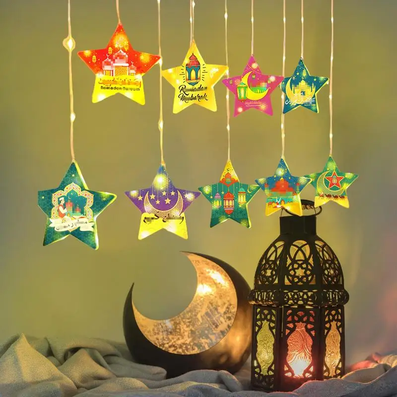Eid Decorative Lights Stars String Lighting LED Lights Eid Decorations Pendant Battery Operated Ambient Lighting Party Supplies