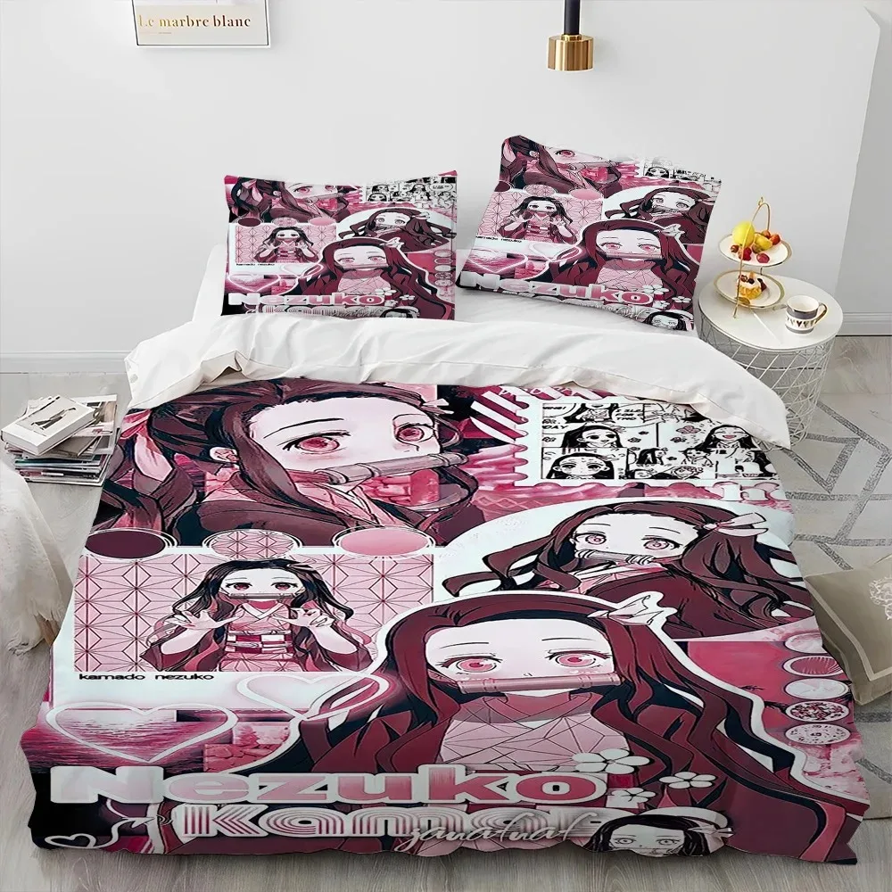 Demon Slayer Bedding Set Kamado Nezuko Duvet Cover Set Bedspread Pillowcase King Queen Full Single Size Bed Linen Kids Teen Gift